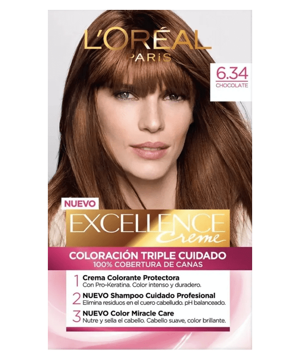 L'Oreal Tratamientos 6.34 CHOCOLATE Excellence Créme Permanent Triple Protection Hair Color