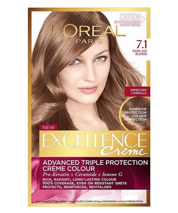 L'Oreal Tratamientos 7.1 RUBIO CENIZA Excellence Créme Permanent Triple Protection Hair Color