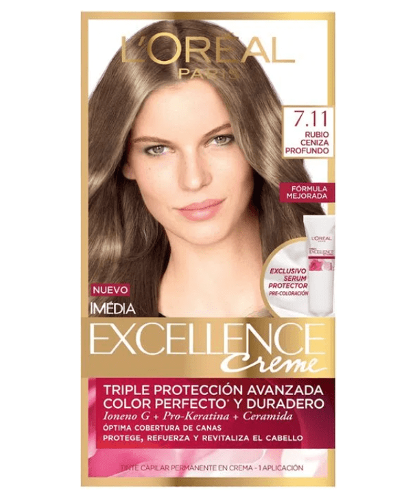 L'Oreal Tratamientos 7.11 RUBIO CENIZA PROFUNDO Excellence Créme Permanent Triple Protection Hair Color